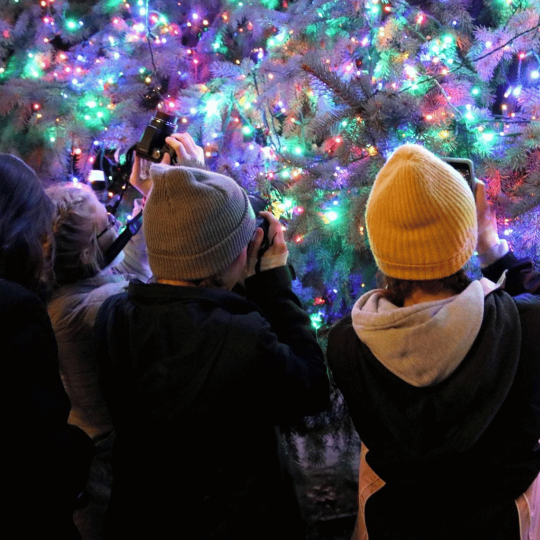 Kids taking photos of City Christmas Tree